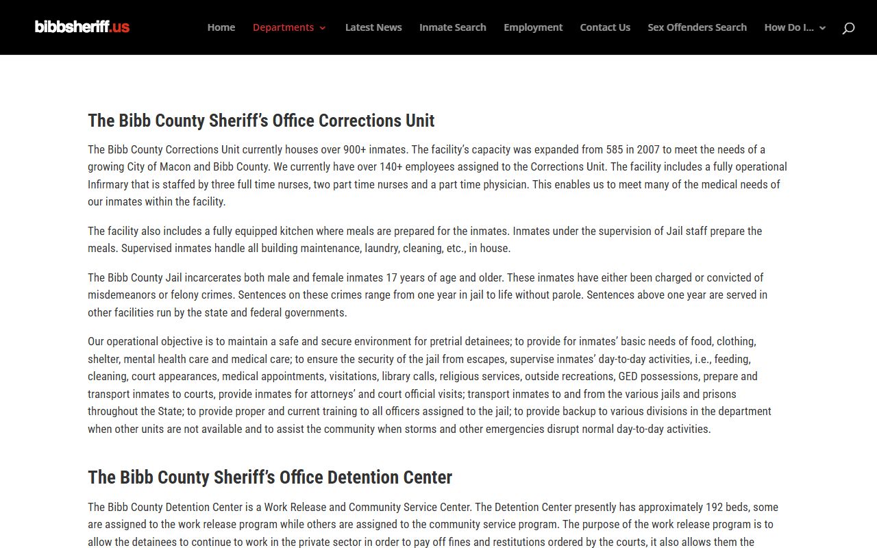 Bibb County Sheriff's Office Corrections and Detention facility information page