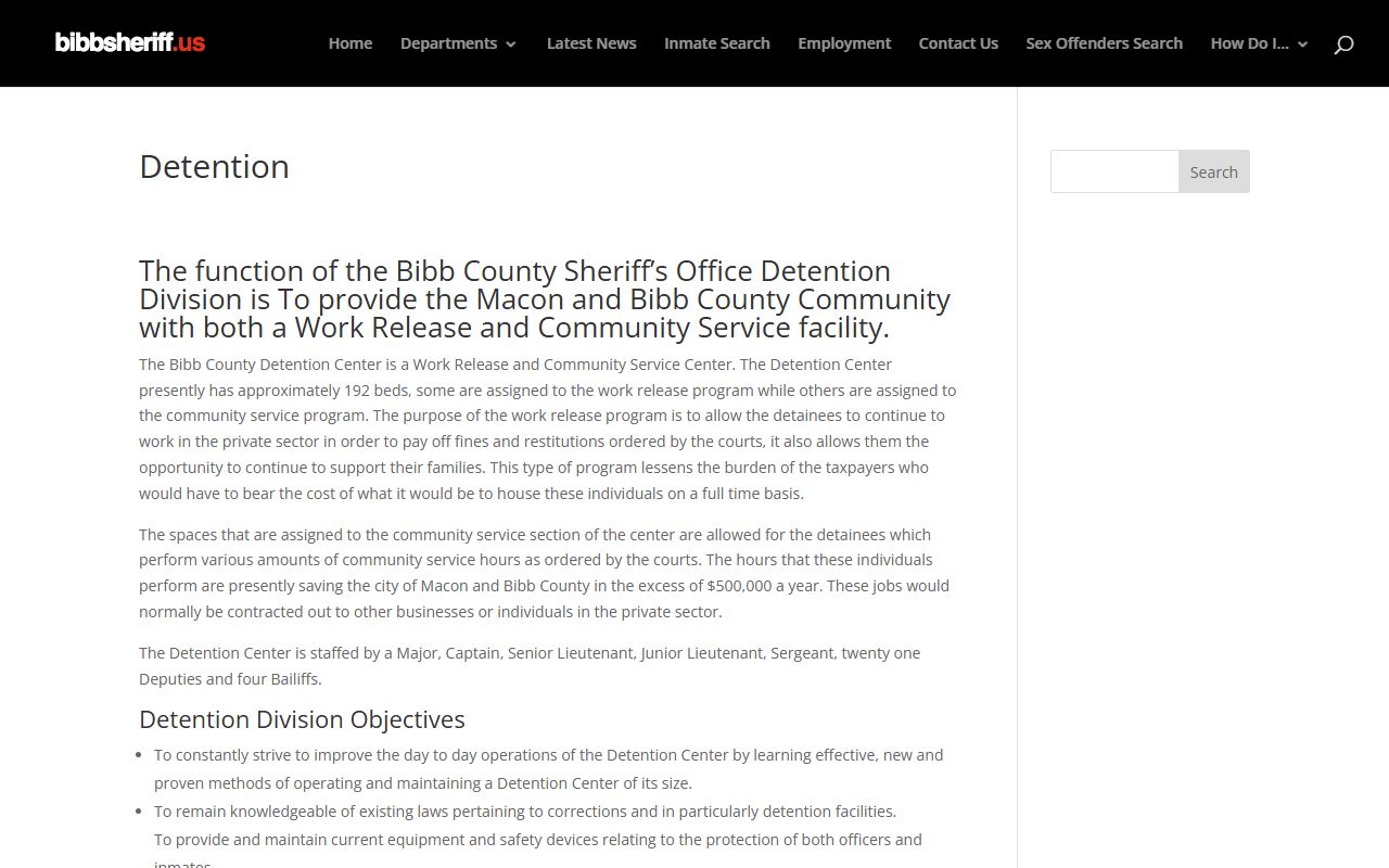 Bibb County Sheriff's Office Detention Division work release and community service page