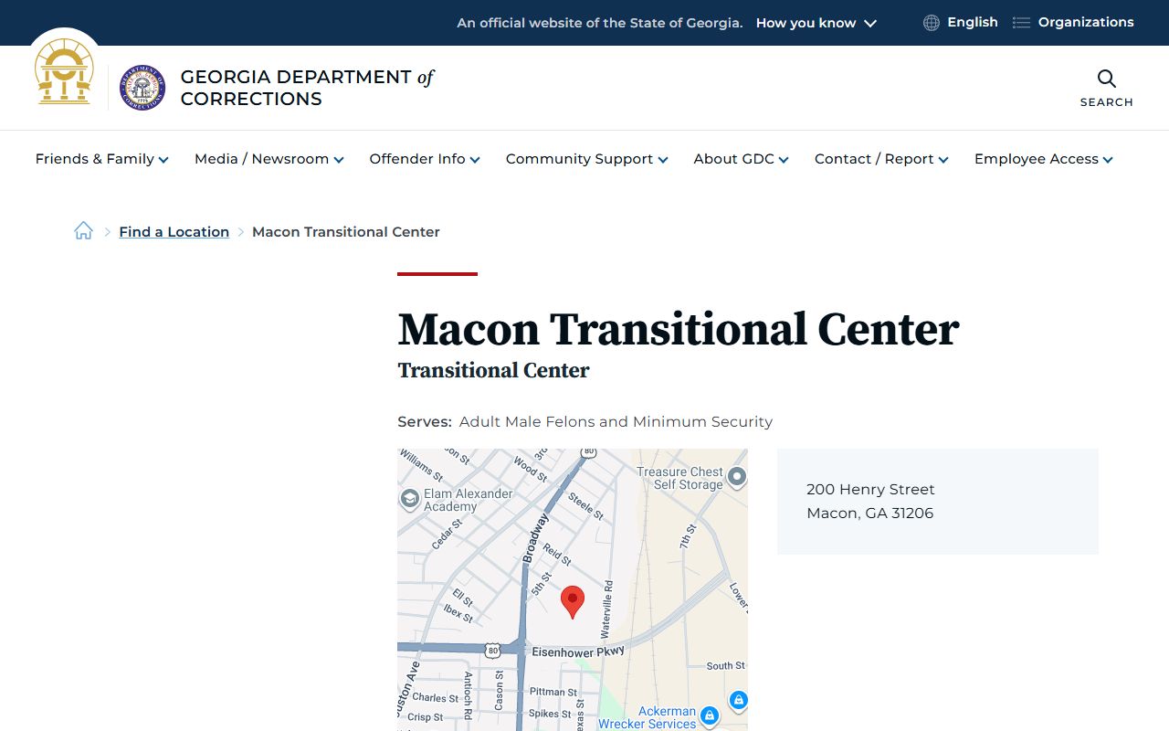 Georgia Department of Corrections Macon Transitional Center facility page